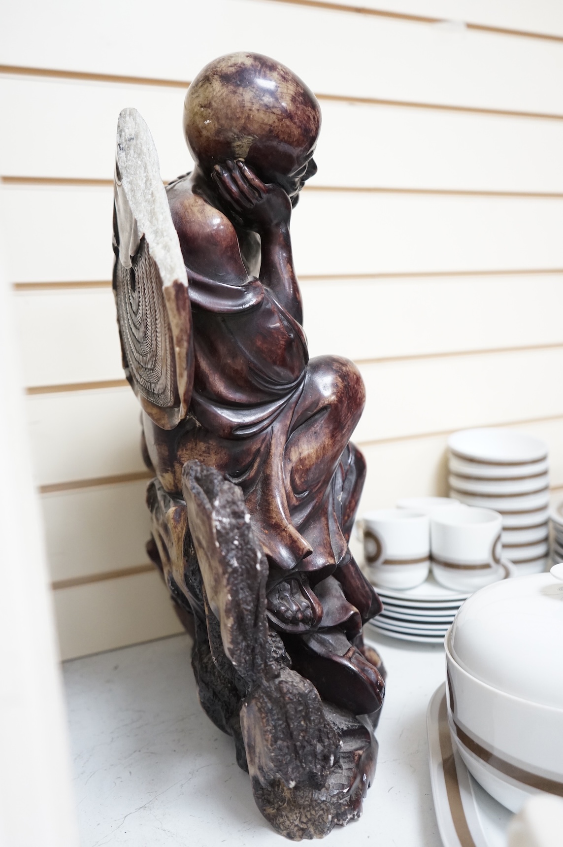 A large Chinese soapstone figure of a Luohan, 48cm